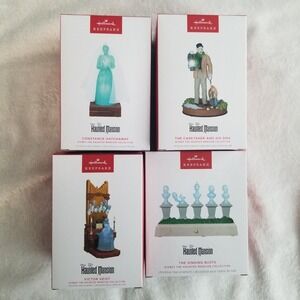 4 LOT NEW Hallmark Keepsake Haunted Mansion Ornaments Hitchhiking Ghost Geist